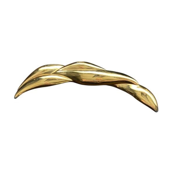 Vintage Givenchy Gold Tone Leaf Brooch Pin Large Modernist Wave Runway 80s - Picture 5 of 9